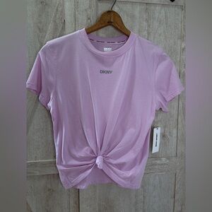 DKNY Women's Light Purple Knot Front Tee